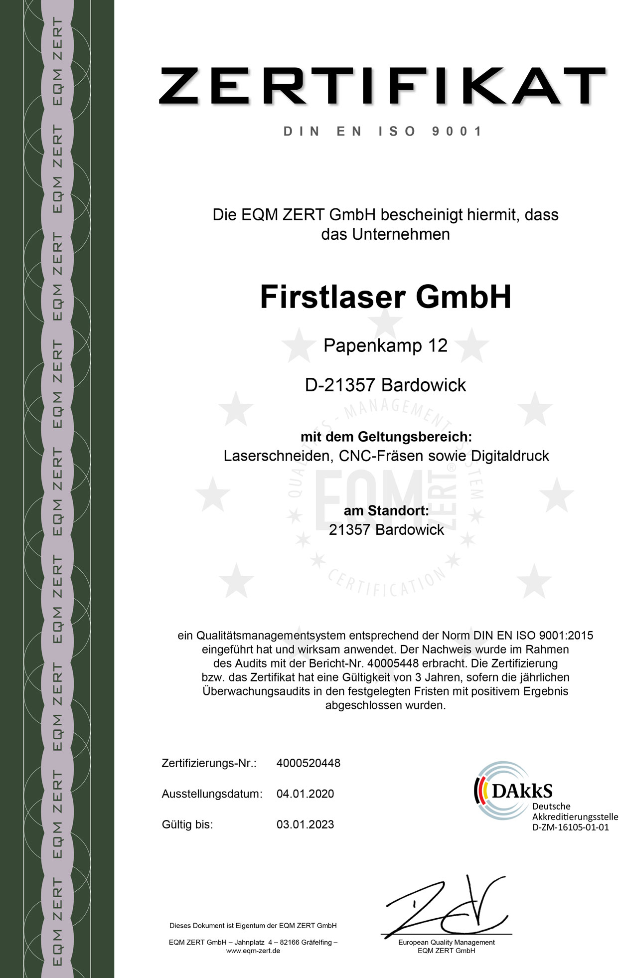 QM Zertifikat ISO 9001